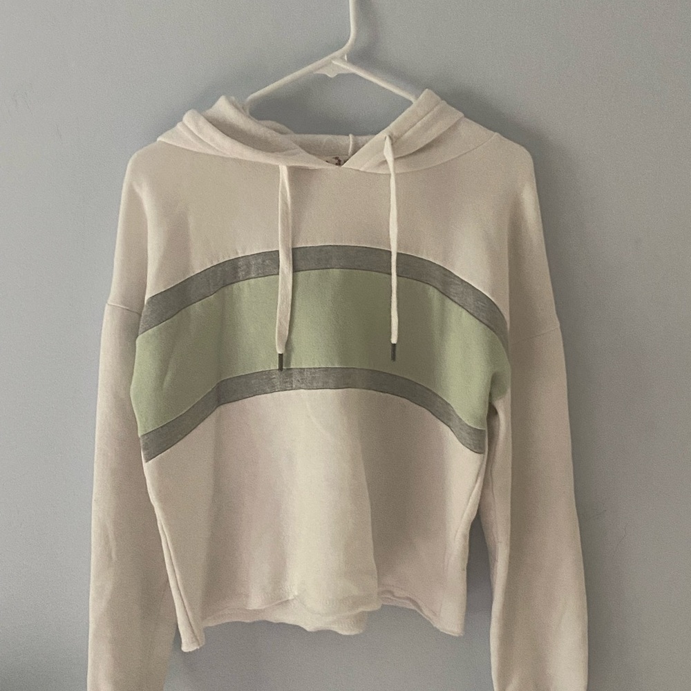 Women's White and Mint Hoodie